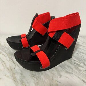 United Nude X Wedge Heel Sandals - Size US 10 (40) Red/Black